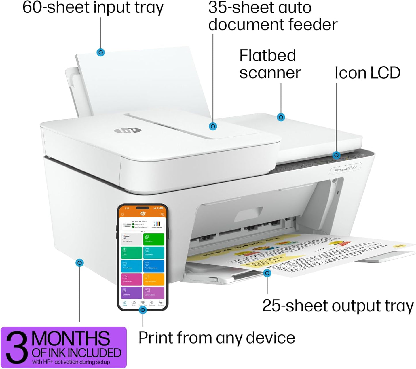HP 588S6A#B1H DeskJet 4255e Wireless Color Inkjet Printer