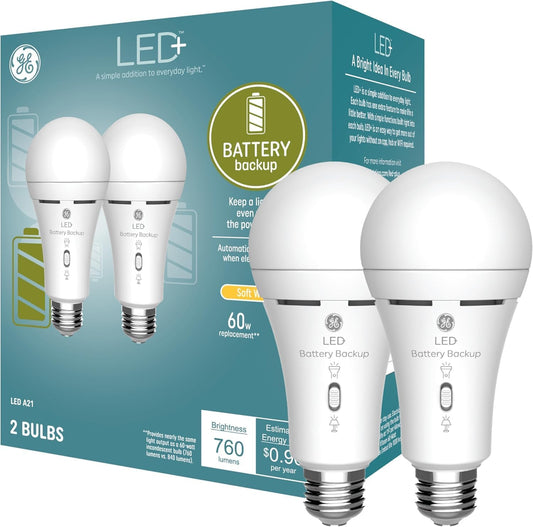 GE 93130526 LED+ Battery Backup Flashlight Bulbs 2-Pack