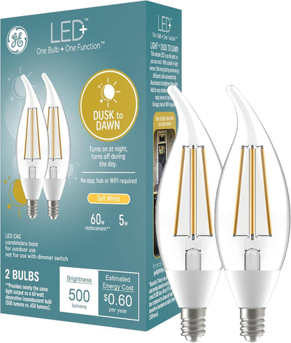 GE LED+ Dusk to Dawn E12 Candelabra Bulbs 2-Pack
