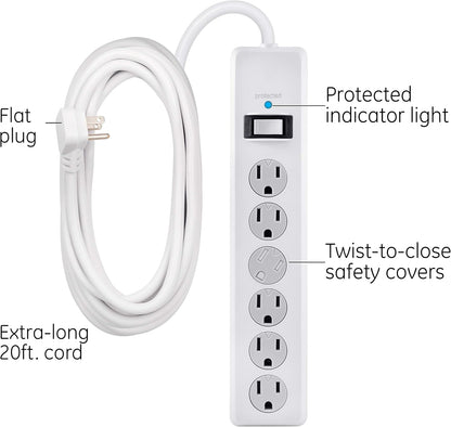 GE DFTQ-R187 6-Outlet Surge Protector 4-Pack, 20Ft Cord