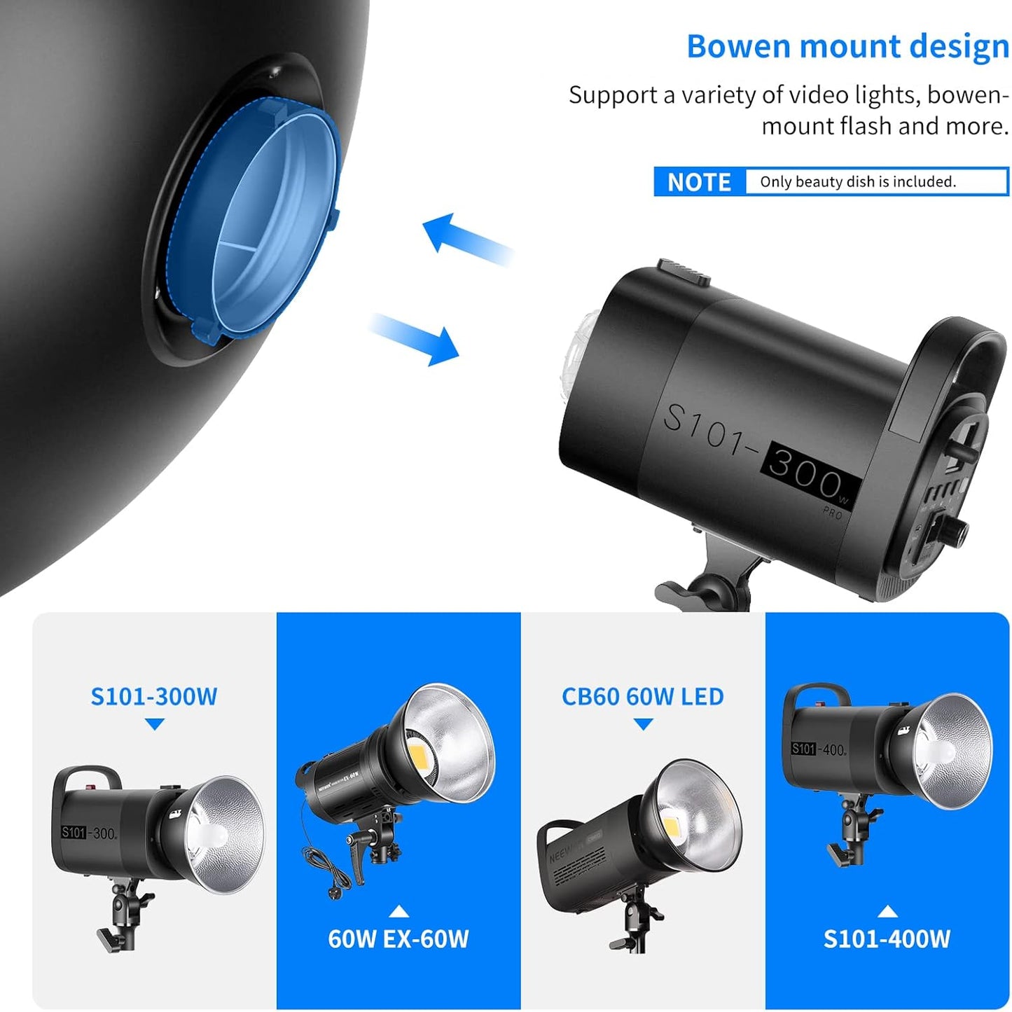 Neewer 10089551 16" Beauty Dish Reflector Bowens Mount