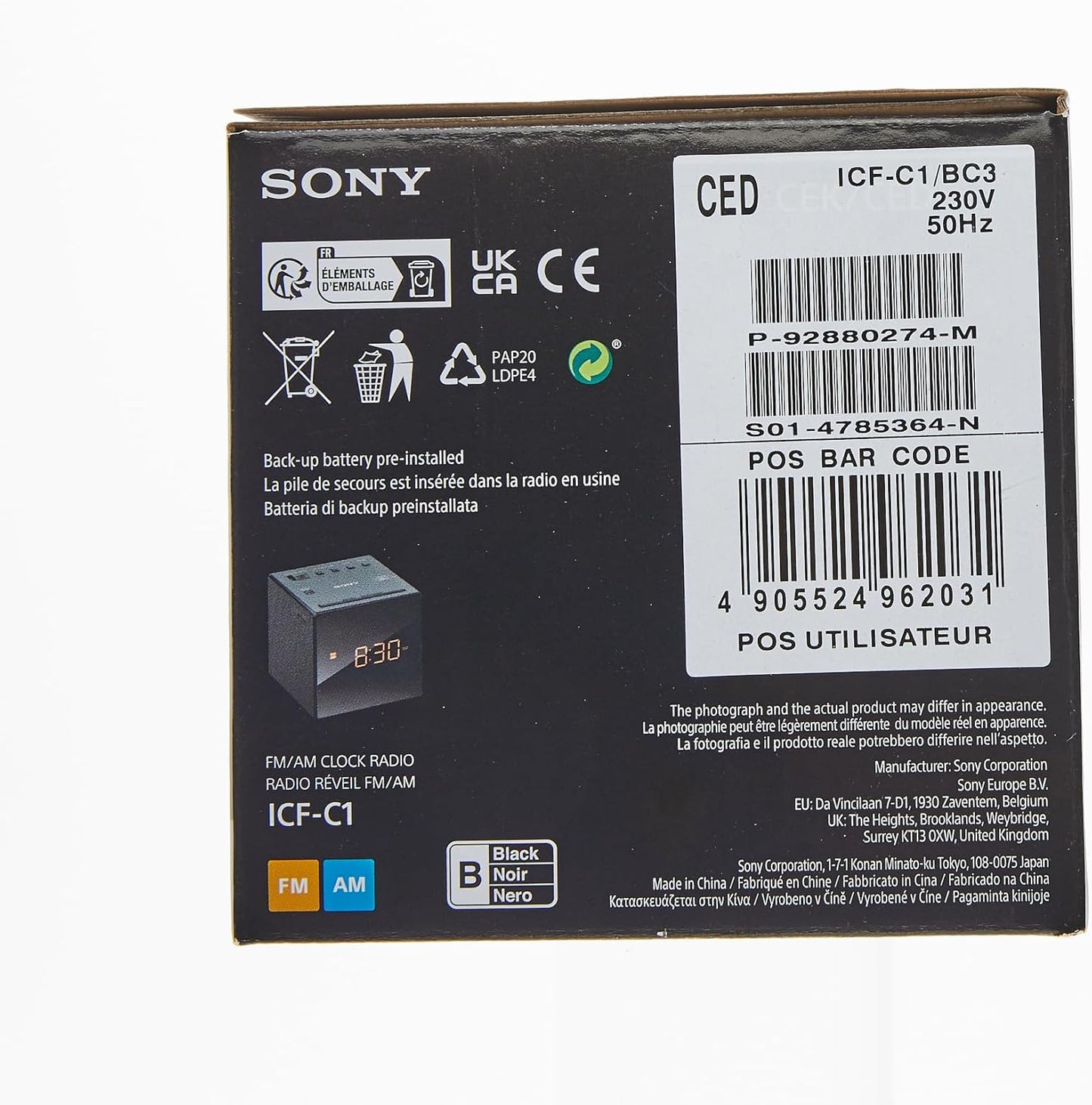 Sony ICFC1B.CED Black AM/FM Clock Radio