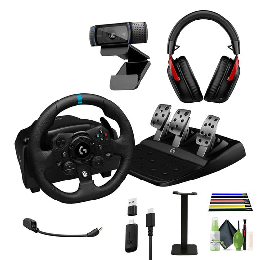Logitech G923 Racing Wheel, HyperX Headset, Webcam Bundle