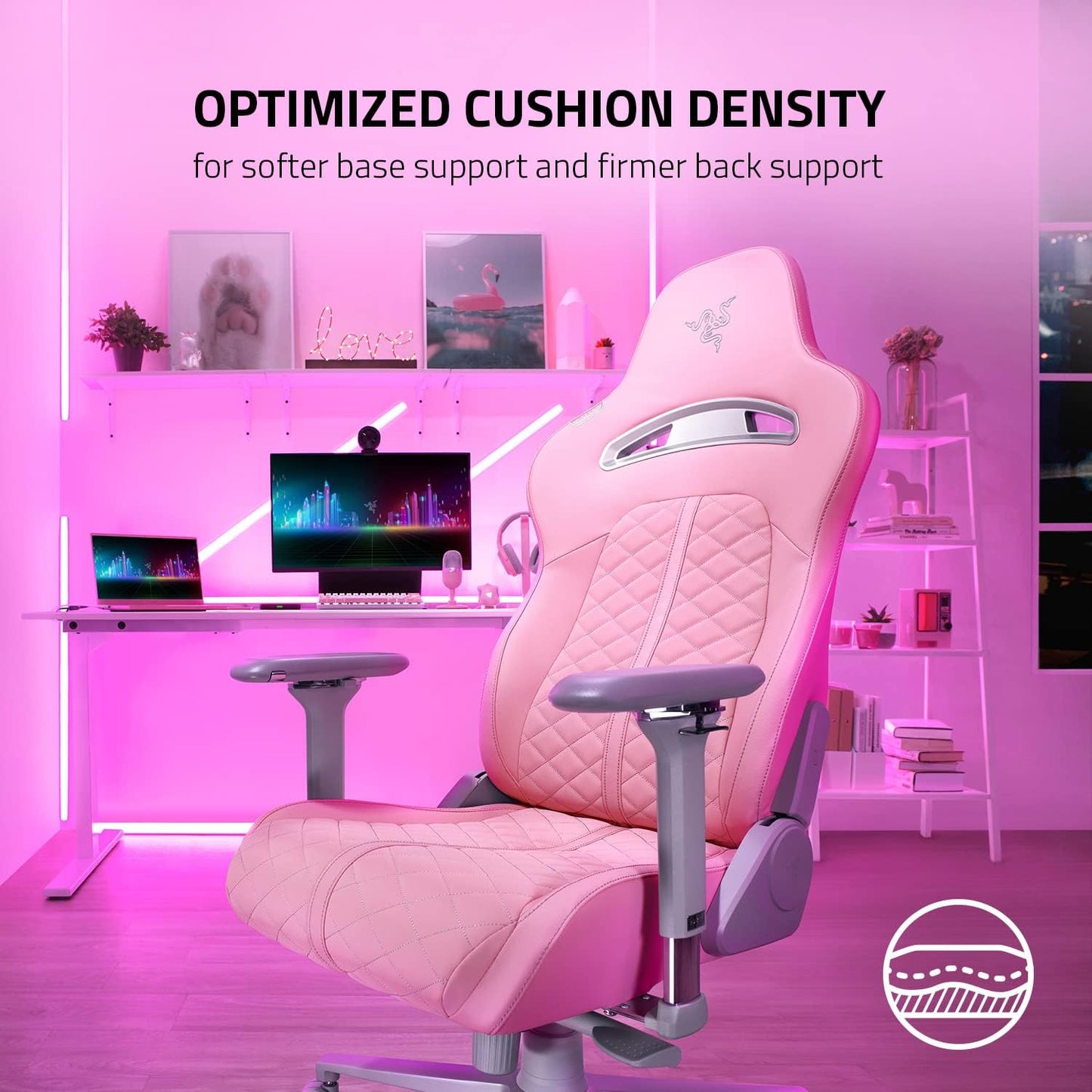Razer RZ38-03720200-R3U1 Enki Gaming Chair - Pink Lumbar Support