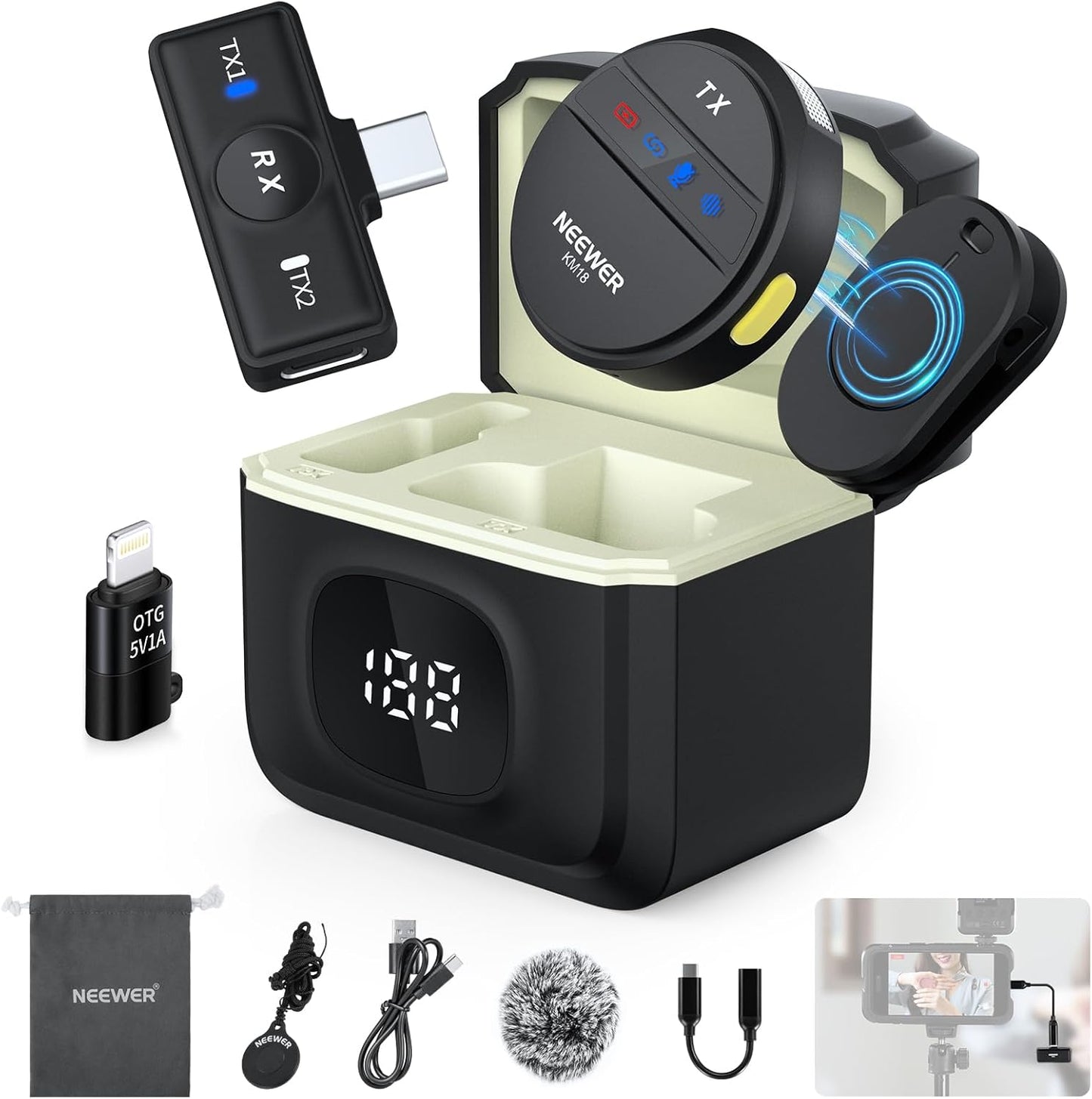 Neewer KM18 Wireless Lavalier Microphone System USB C