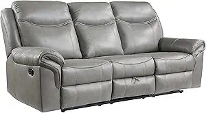 Lexicon 194840123217 Braelyn Reclining Sofa - Faux Leather with USB Ports Gray