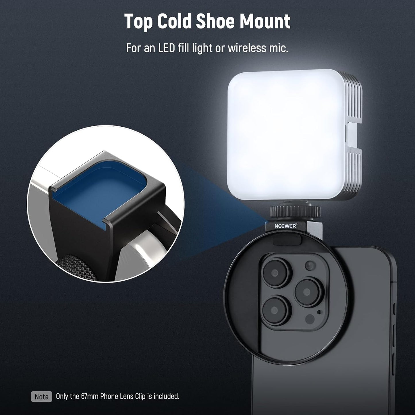 Neewer LA006 67mm Phone Filter Mount Clip Cold Shoe