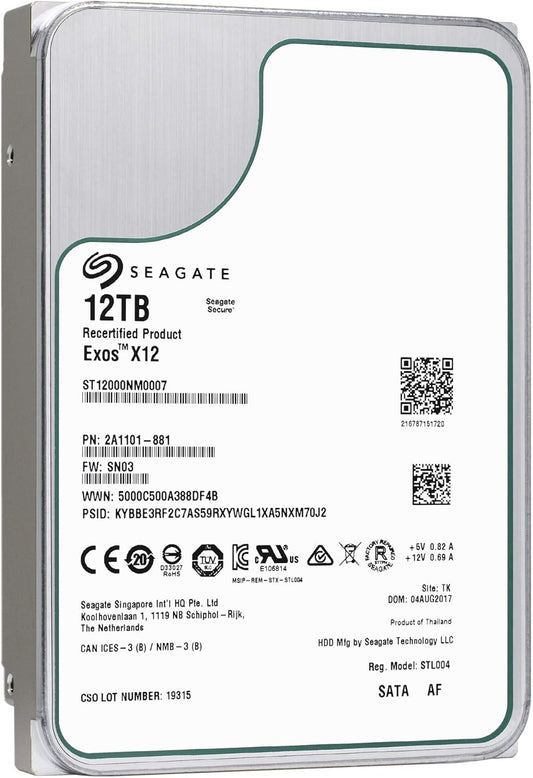 Seagate ST12000NM0007-cr 12TB Exos x12 Enterprise HDD - Renewed