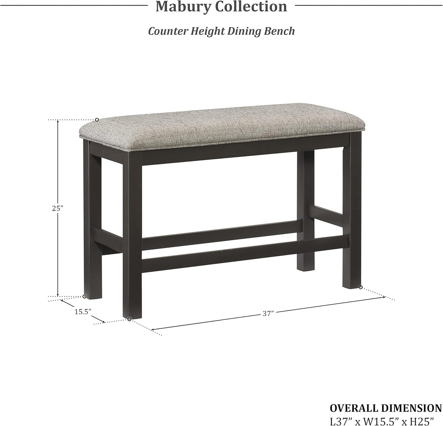 Lexicon Mabury Counter Height Gunmetal Gray Dining Bench