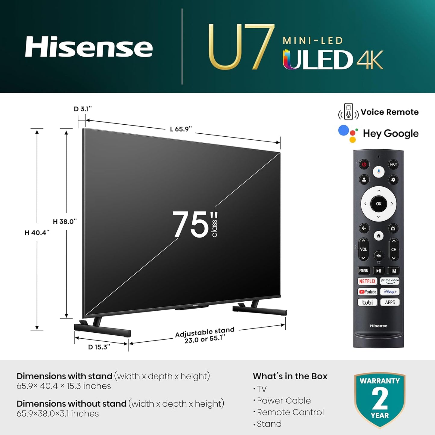 Hisense 75U7K 75" Mini-LED ULED 4K Google Smart TV