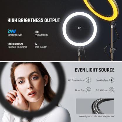 Neewer RH12B 12" Bi-Color LED Ring Light with Stand