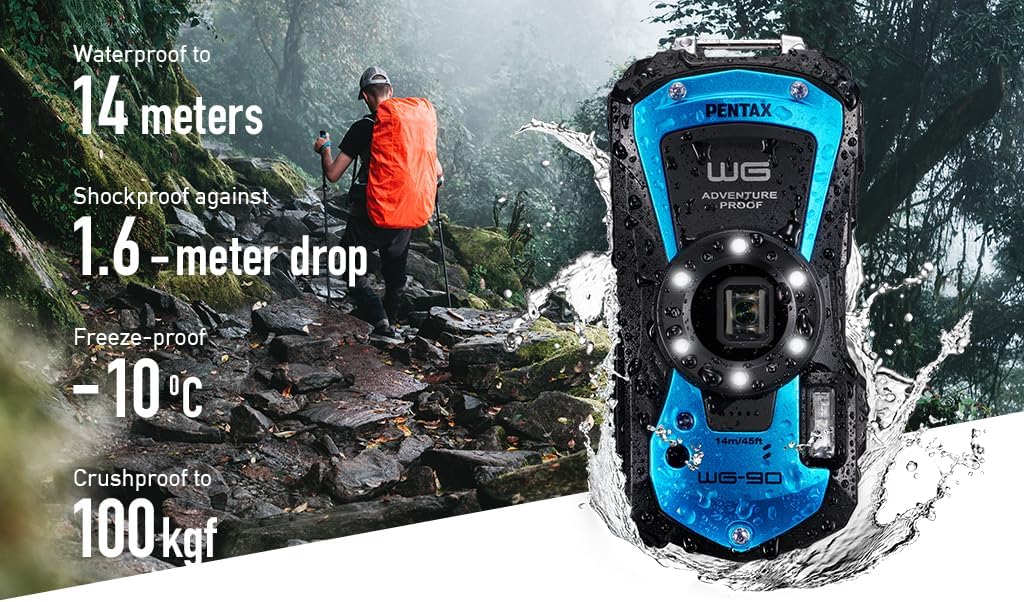 Pentax 02145 WG-90 Blue - Waterproof Shockproof Digital Camera