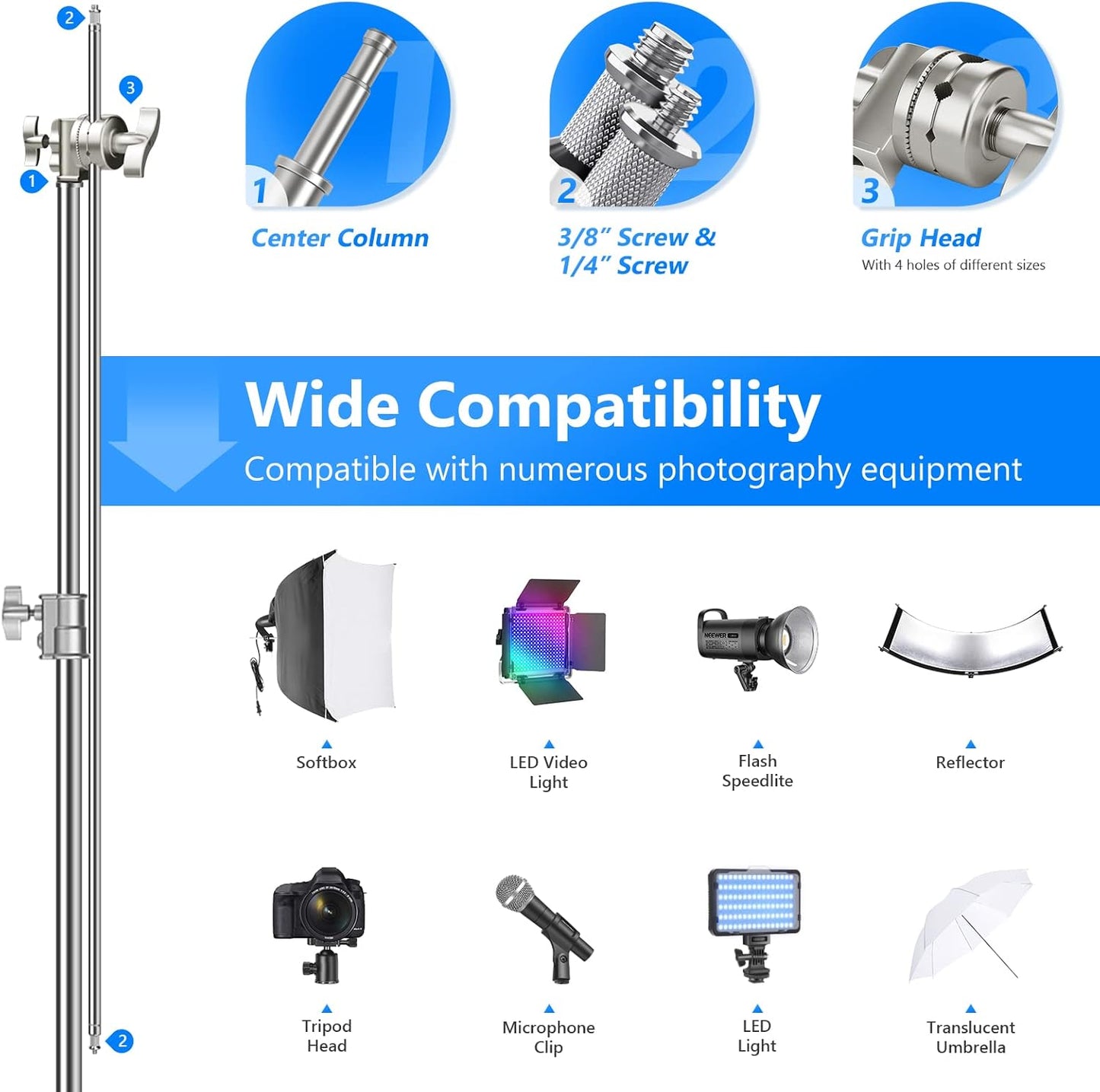 Neewer ST-C-CB Heavy Duty C Stand Boom Arm Photography Lighting