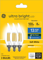 GE 93130033 Ultra Bright LED Candle Bulbs 100W Soft White