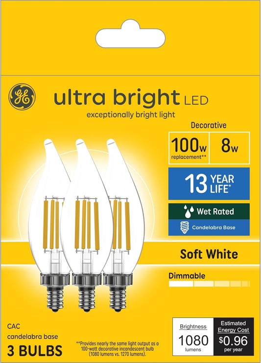 GE 93130033 Ultra Bright LED Candle Bulbs 100W Soft White