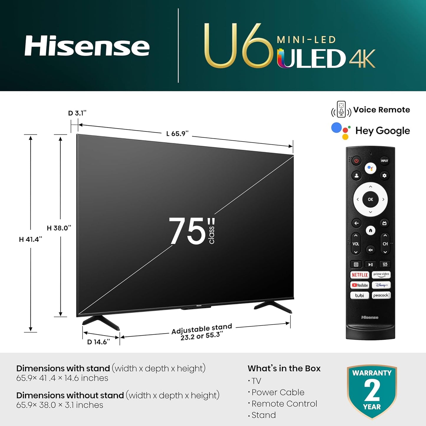 Hisense 75U6K 75-Inch Mini-LED ULED 4K Google Smart TV