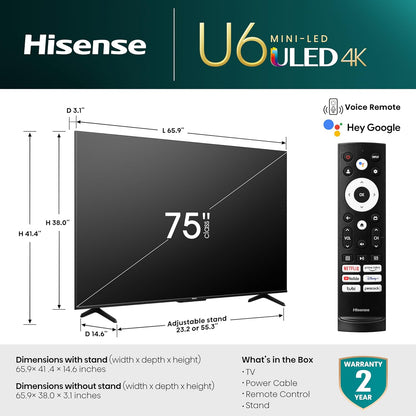 Hisense 75U6K 75-Inch Mini-LED ULED 4K Google Smart TV