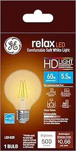 GE Lighting 36855 Relax HD LED G25 Globe Bulb Dimmable