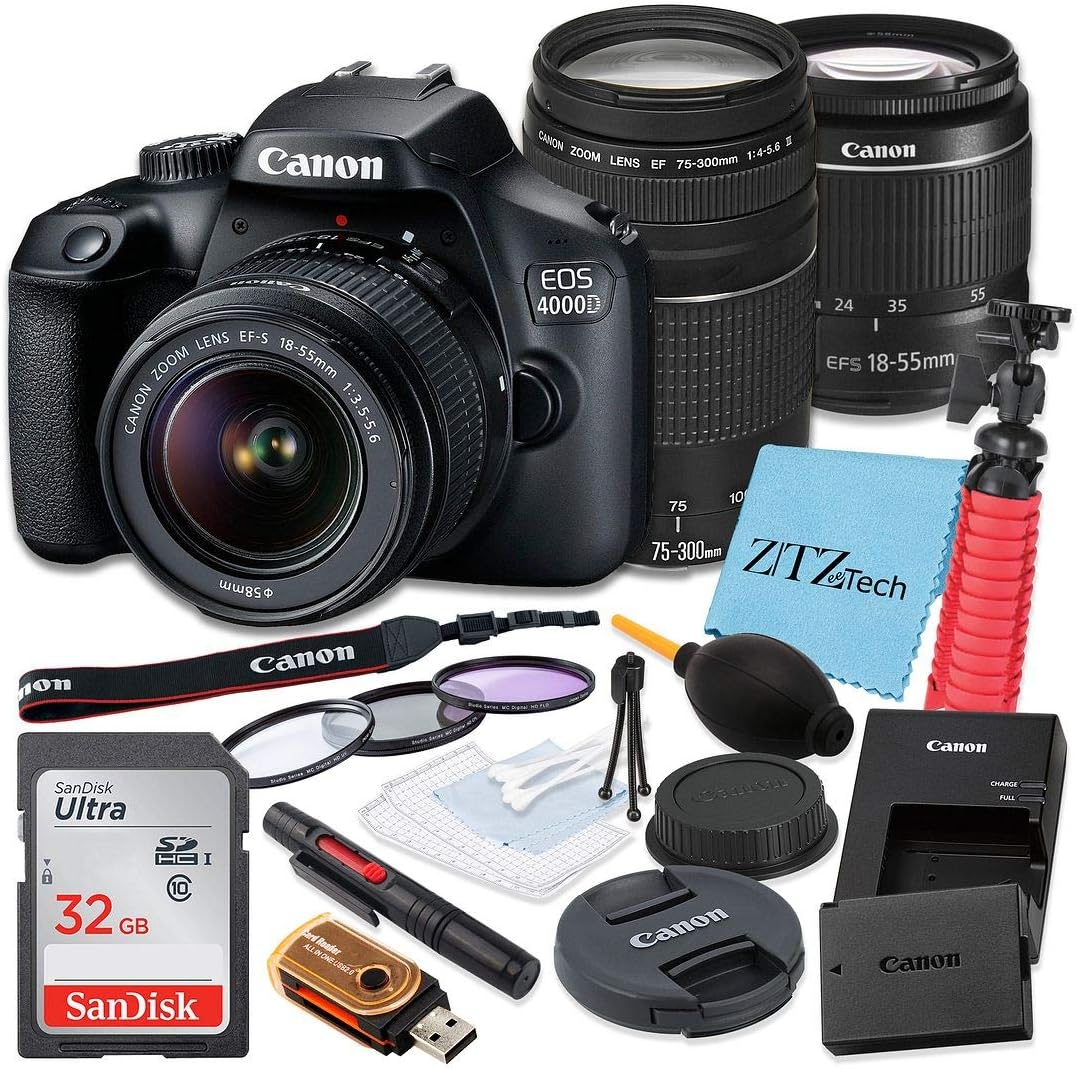 Canon EOS Rebel T100 DSLR Camera Kit - 18-55mm & 75-300mm Lens, 32GB - Renewed