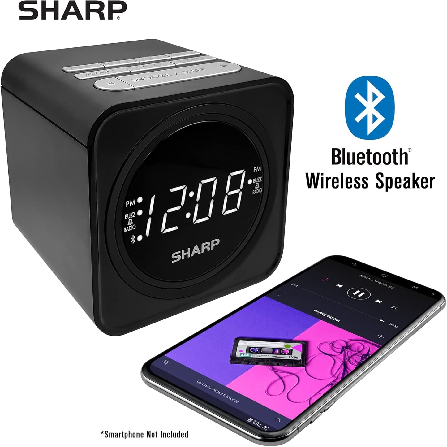 Sharp FM Clock Radio Bluetooth Speaker USB Charge