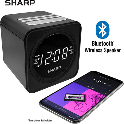 Sharp FM Clock Radio Bluetooth Speaker USB Charge