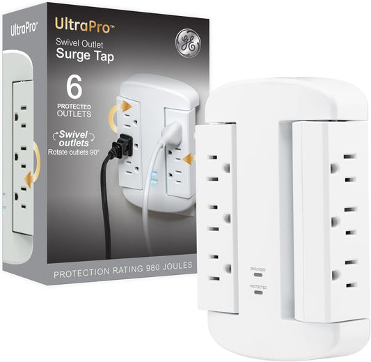 GE 81781 6-Outlet Swivel Surge Protector Wall Tap - 980 Joules