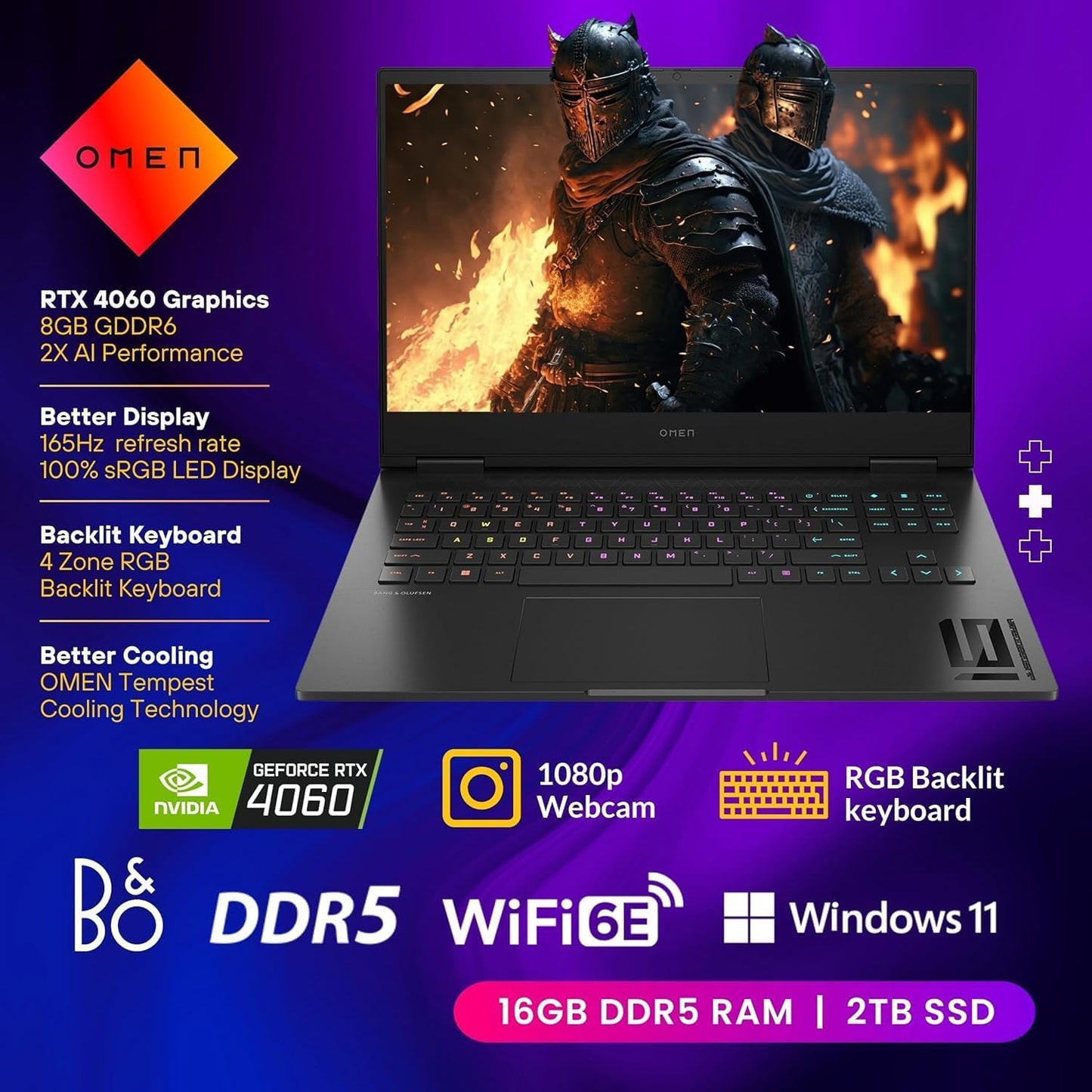 HP OMEN Gaming Laptop - 16" FHD 165Hz, i9-13900HX, RTX 4060, 64GB RAM, 2TB SSD