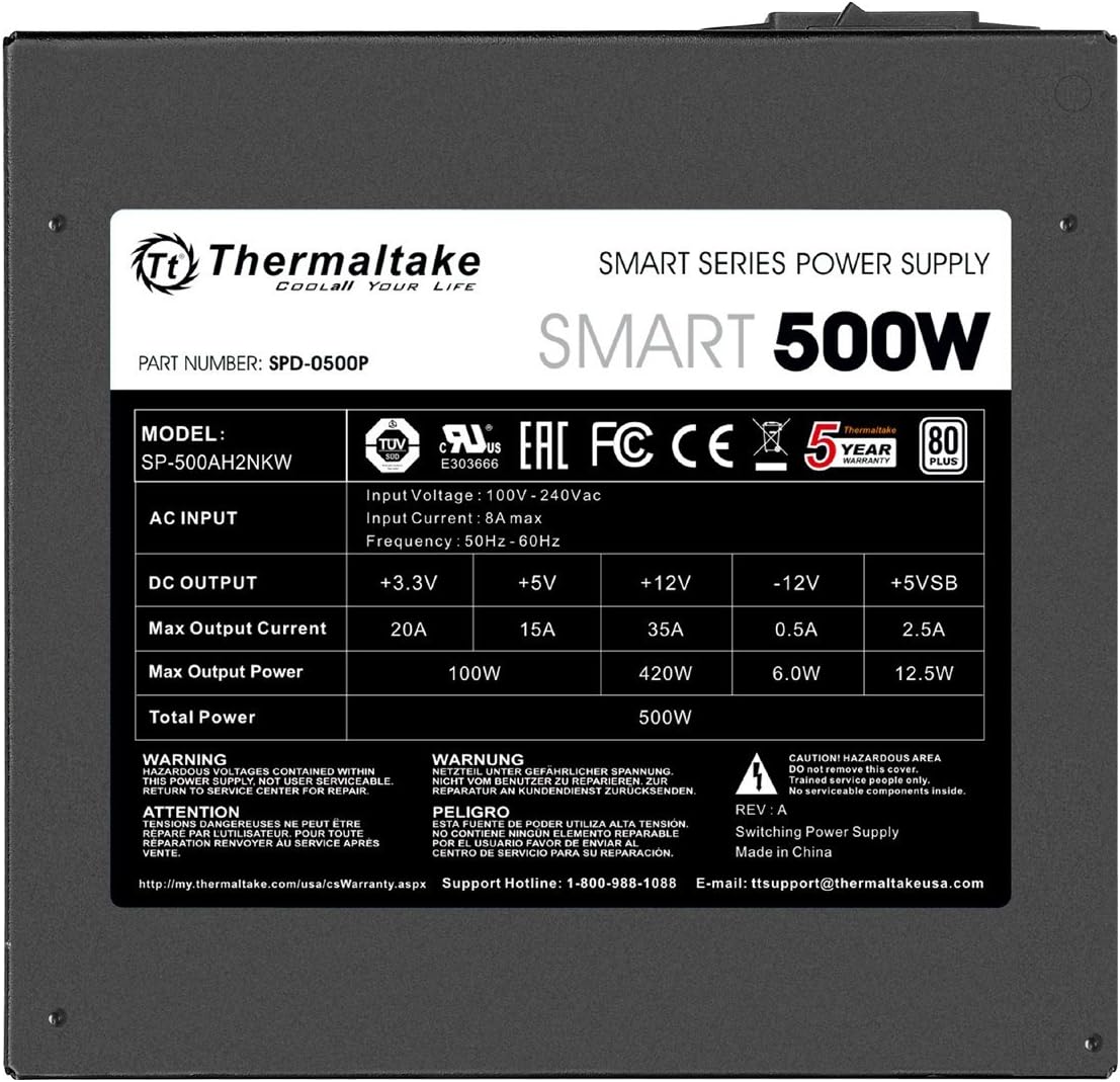 Thermaltake PS-SPD-0500NPCWUS-W Smart 500W 80+ White PSU