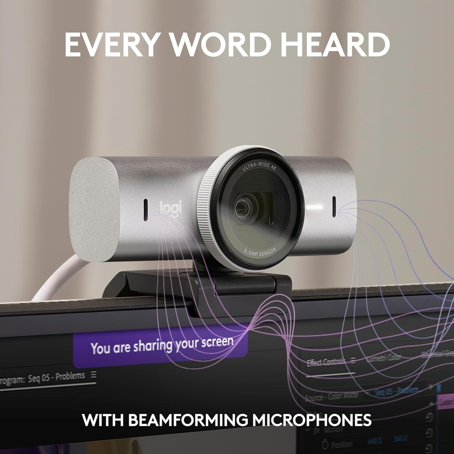 Logitech 960-001550 MX Brio Ultra HD 4K Streaming Webcam Pale Grey