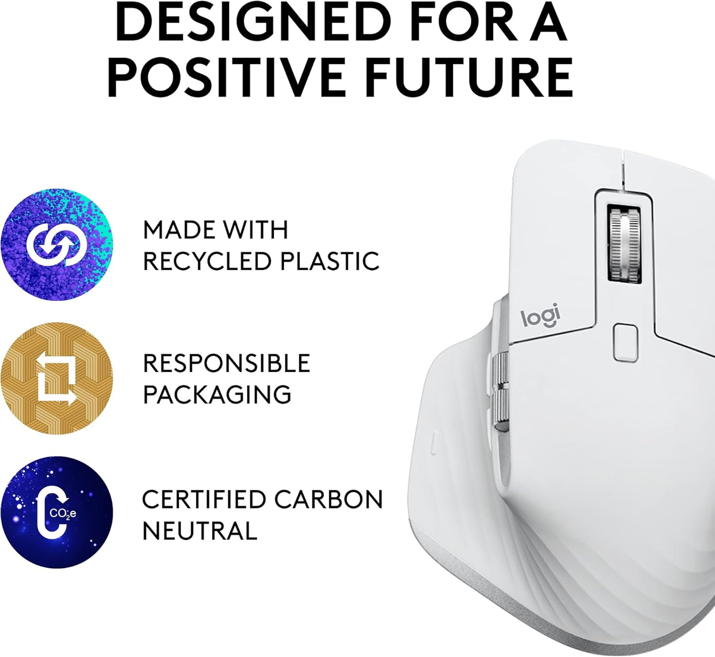 Logitech MX Master 3S Wireless Mouse Ergonomic Pale Grey Renewed