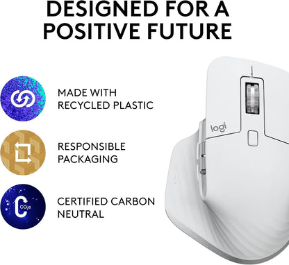 Logitech MX Master 3S Wireless Mouse Ergonomic Pale Grey Renewed