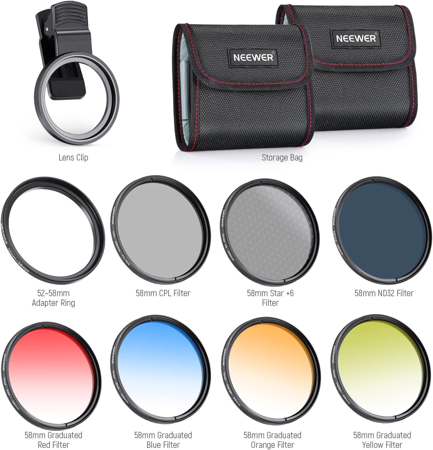 Neewer 10101534 58mm Lens Filter Kit Mobile Phone