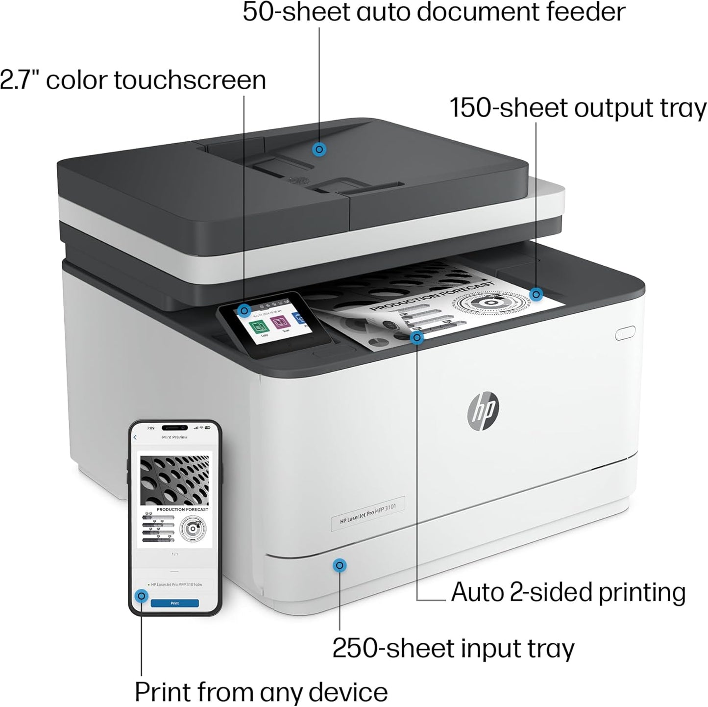 HP 9D2X4F#BGJ LaserJet Pro MFP 3101sdw Wireless Printer