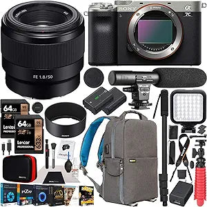 Sony a7C Full Frame Camera - 50mm F1.8 Lens Bundle - Silver