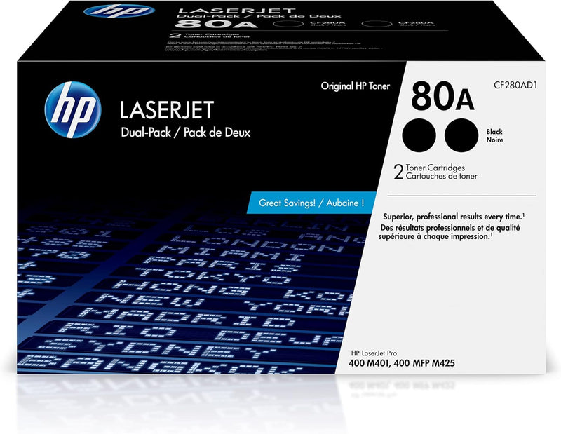 HP CF280AD1 80A Black LaserJet Toner Cartridges 2-Pack — main product image