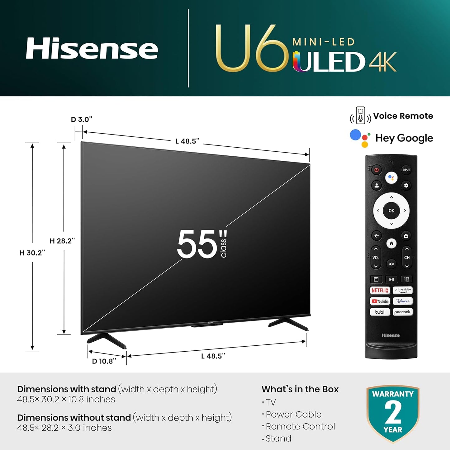Hisense 55U6K 55-Inch Mini-LED ULED 4K Google TV