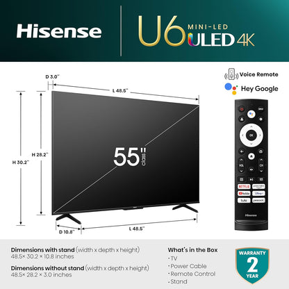 Hisense 55U6K 55-Inch Mini-LED ULED 4K Google TV