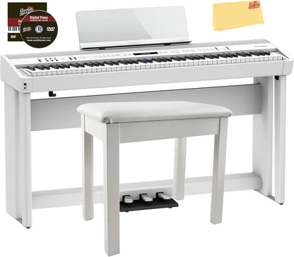 Roland FP-90X White Digital Piano Bundle - Stand, Bench, Pedals
