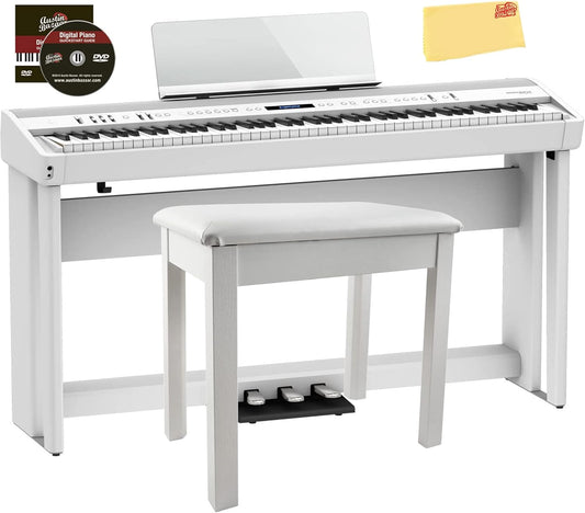 Roland FP-90X White Digital Piano Bundle - Stand, Bench, Pedals