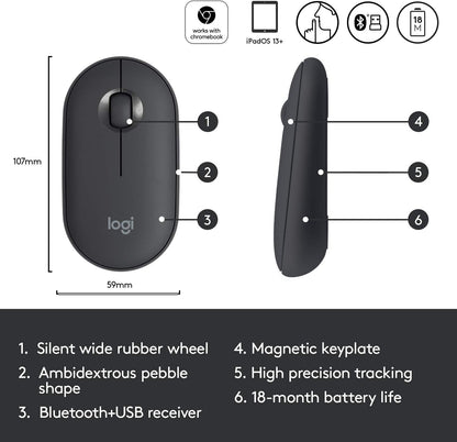 Logitech 910-005743 Pebble Wireless Silent Mouse, Graphite