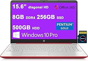 HP Notebook 15 Laptop, Pentium Gold 6405U, 8GB, 256GB SSD + 500GB HDD