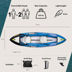 Pelican iESCAPE Inflatable Kayak - 1-2 Person Recreational Boat