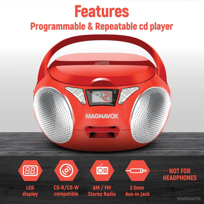 Magnavox MD6924 Portable CD Boombox Radio Red
