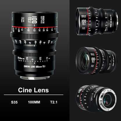 Meike 100mm T2.1 S35 EF Mount Cinema Lens - Manual Focus