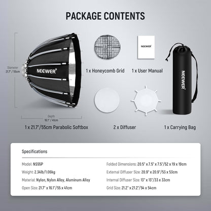 Neewer 22"/55cm Parabolic Softbox Bowens Mount Kit
