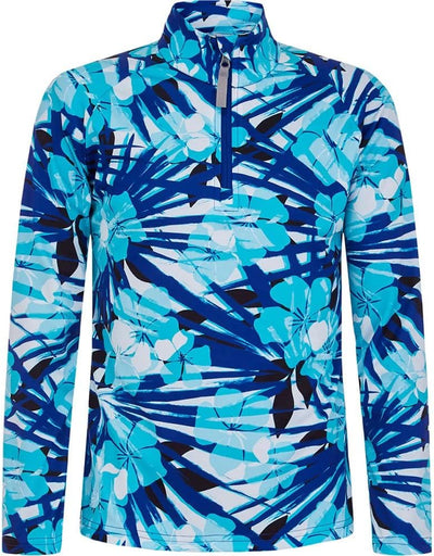 Spyder Surface Zip T-Neck Girl's Top Bahama Blue