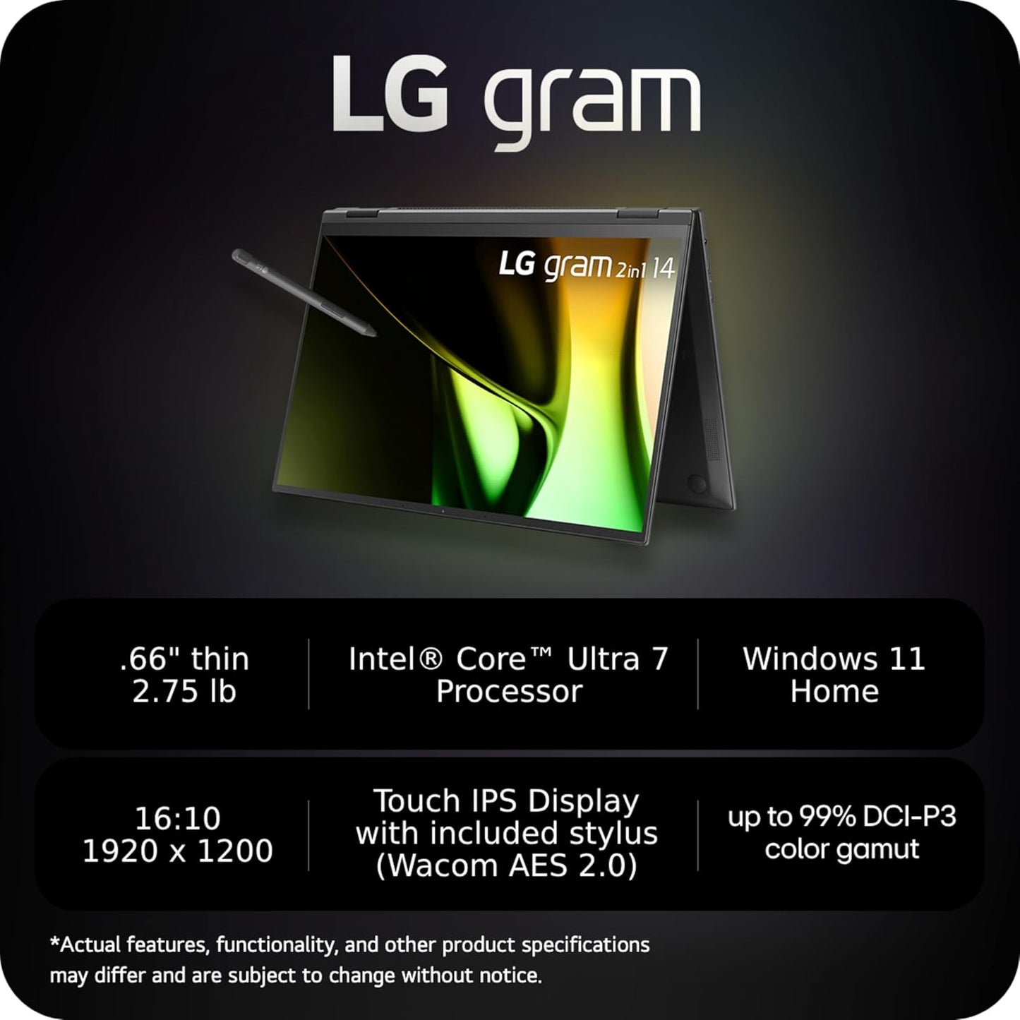 LG gram 14T90S-G.AAB6U1 2in1 Ultra 7 Touchscreen Laptop