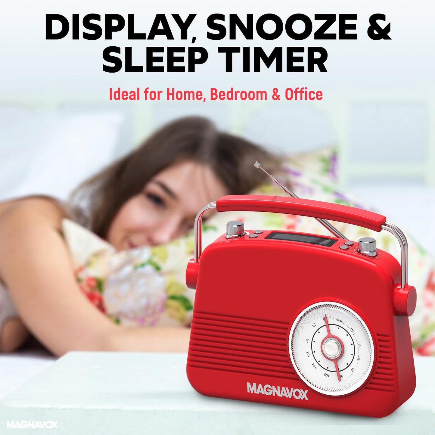 Magnavox 41818-RD Retro Bluetooth Dual Alarm Clock Radio
