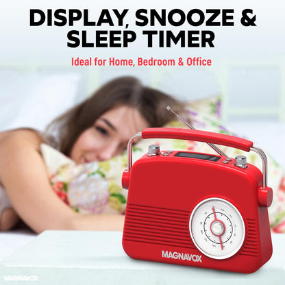 Magnavox 41818-RD Retro Bluetooth Dual Alarm Clock Radio