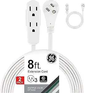 GE 57366 8ft Extension Cord 2-Pack - 3 Outlet Grounded